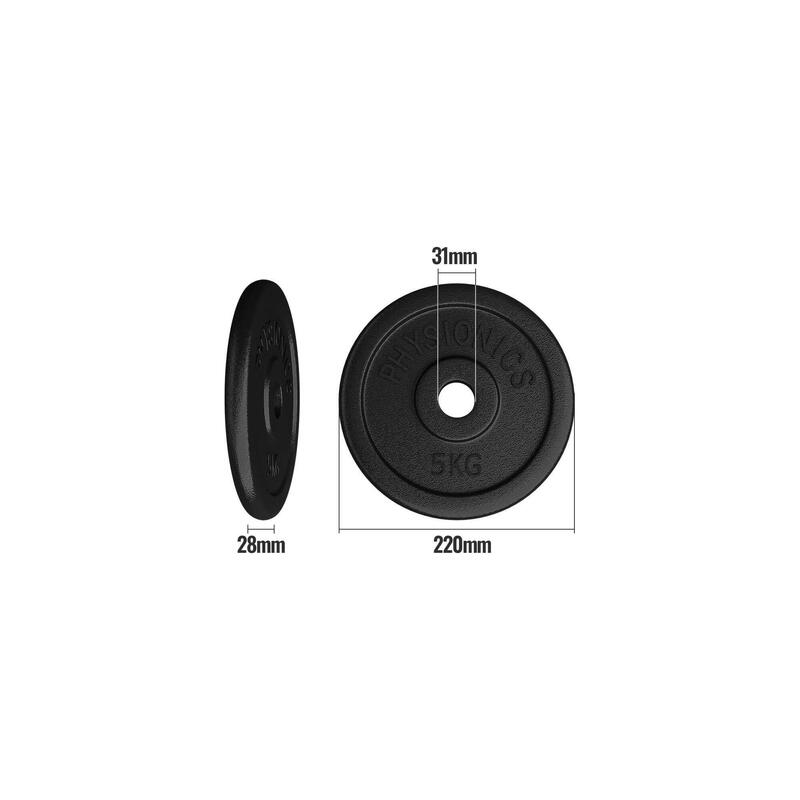 Set discuri fonta, negru, 30mm, 6 x 5kg Physionics