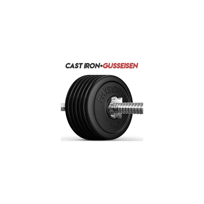 Set discuri fonta, negru, 30mm, 6 x 5kg Physionics