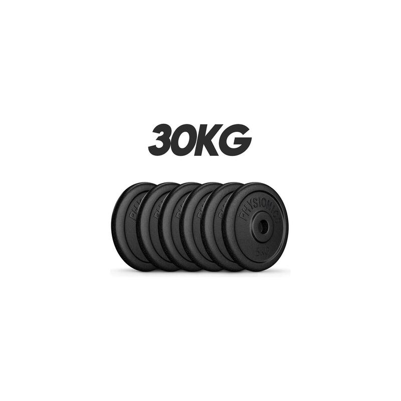 Set discuri fonta, negru, 30mm, 6 x 5kg Physionics