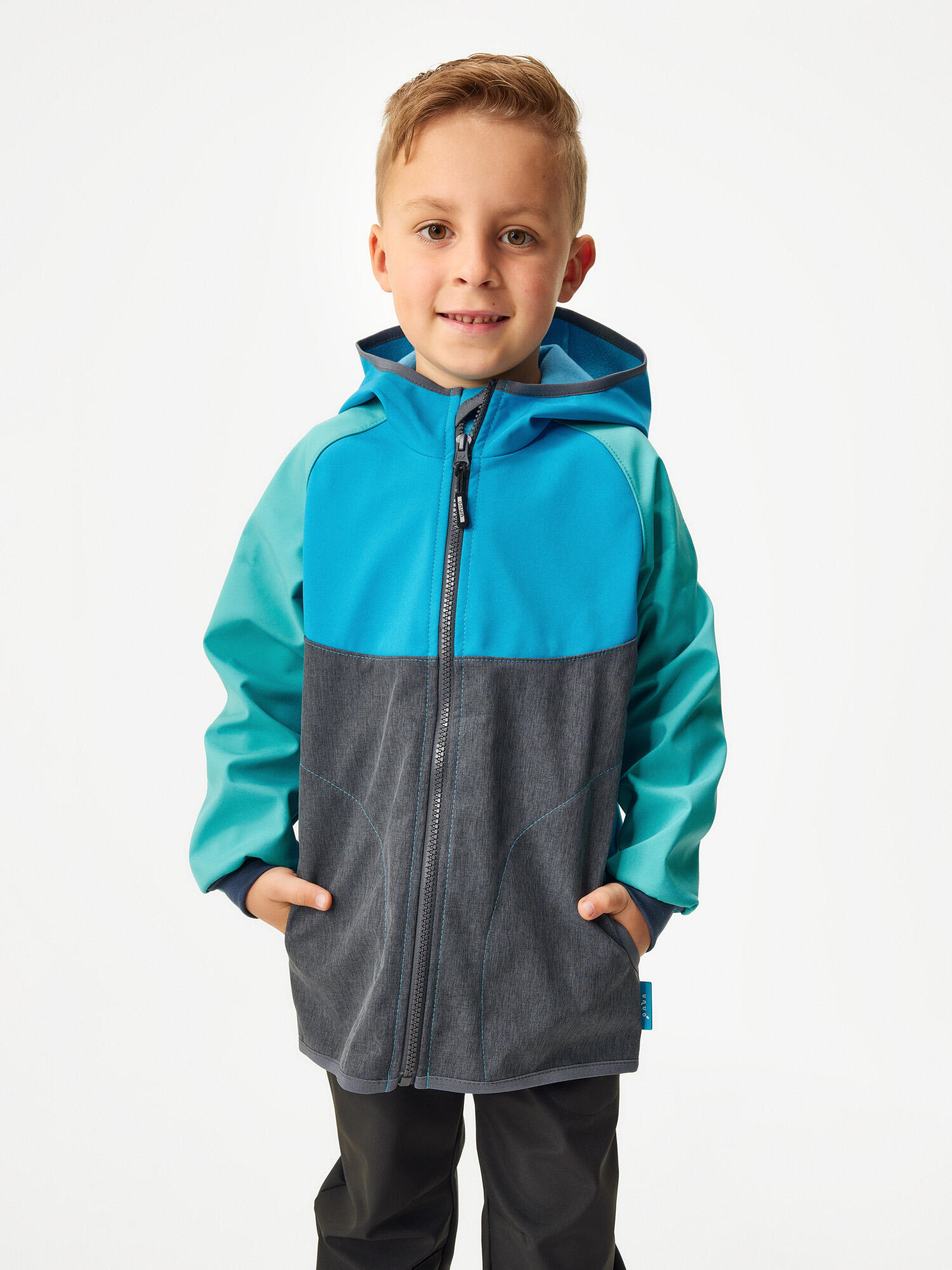 Kurtka softshellowa dziecięca z polarem Basic, Multicolor Turquoise