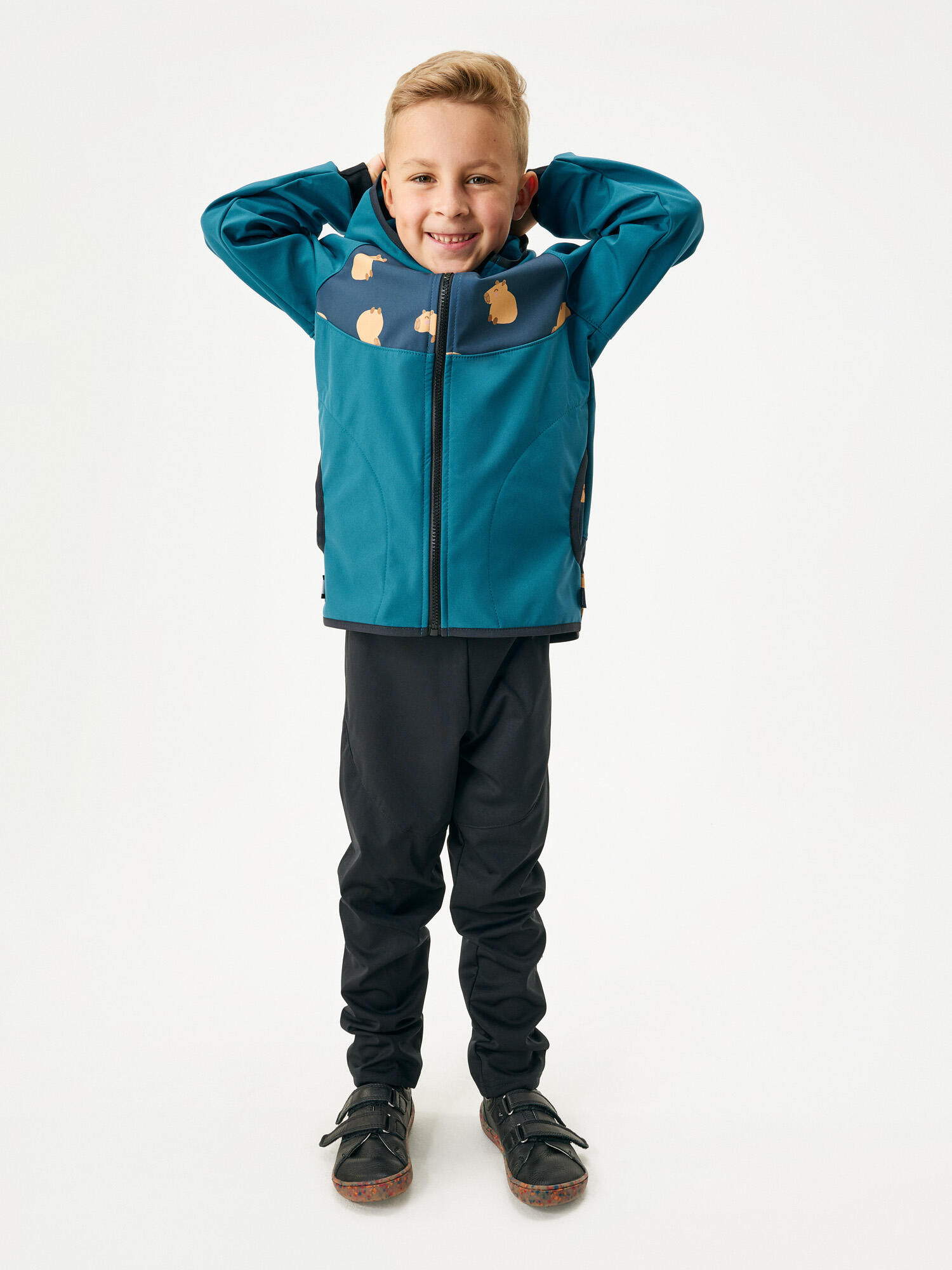 Softshell-Jacke mit Fleece für Kinder Basic, Kobalt, Wasserschweine 3/7