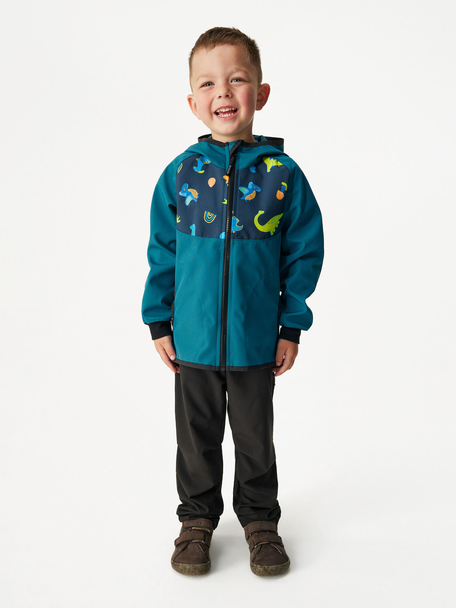Ungefütterte Softshell-Jacke für Kinder Basic, Kobalt, Dinosaurier 4/7