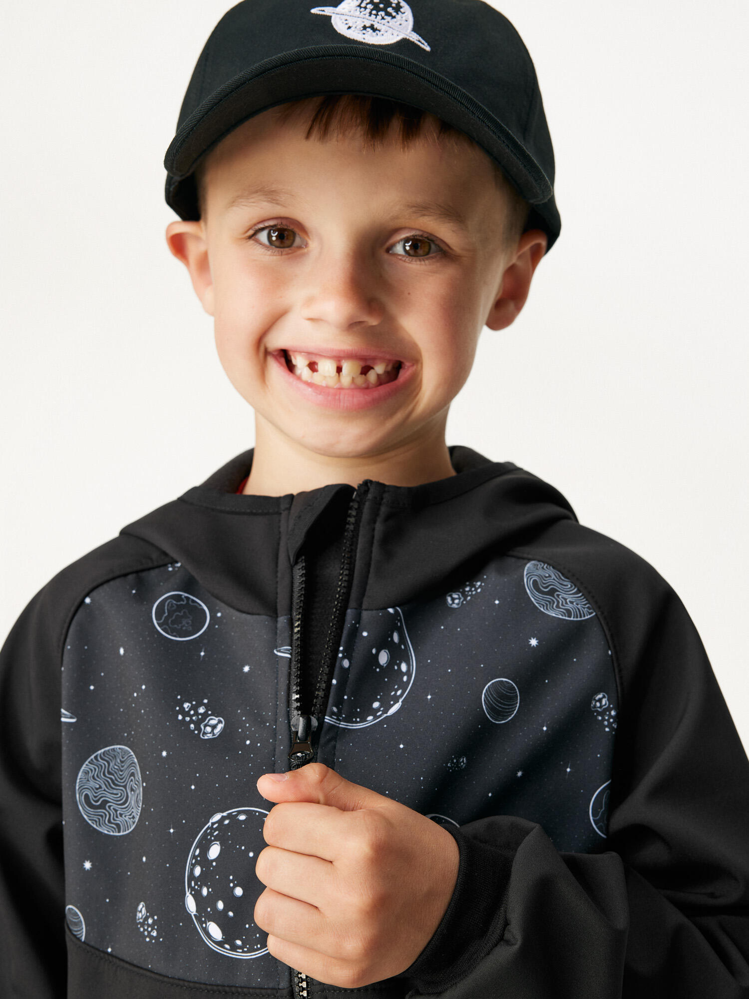 Softshell-Jacke mit Fleece für Kinder Basic, Schwarz, Planeten 2/7