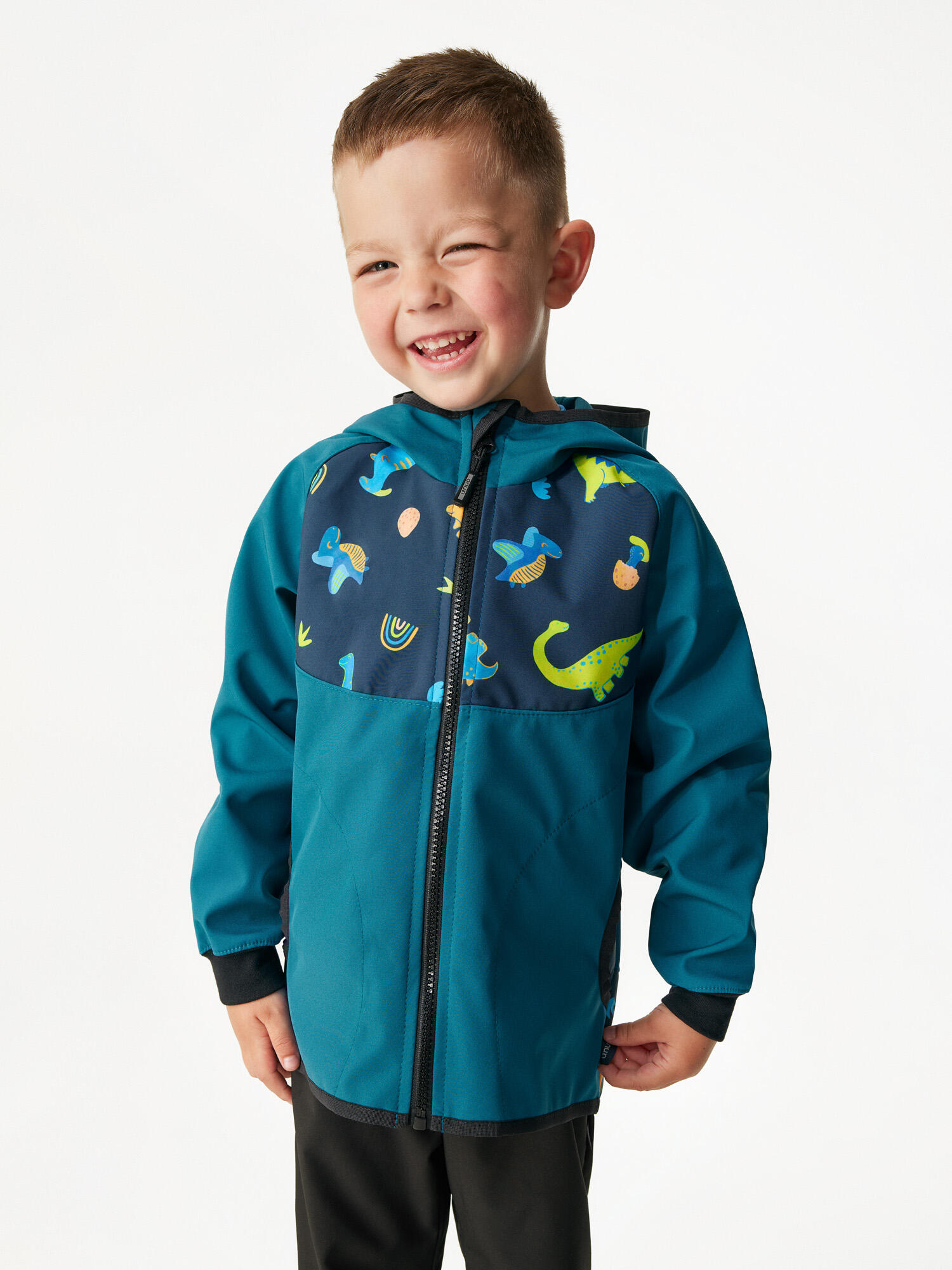 Ungefütterte Softshell-Jacke für Kinder Basic, Kobalt, Dinosaurier 2/7
