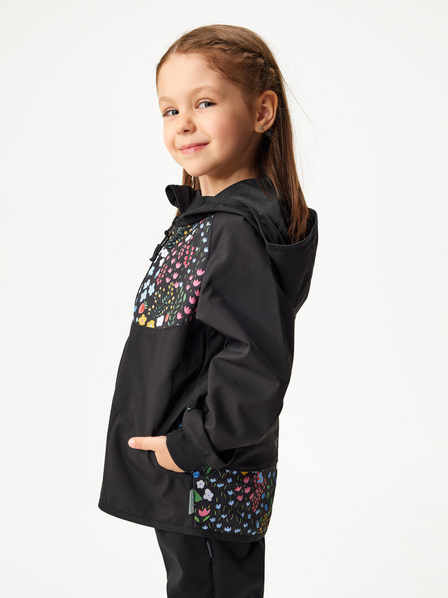 Ungefütterte Softshell-Jacke für Kinder Basic, Schwarz, Garten 2/7