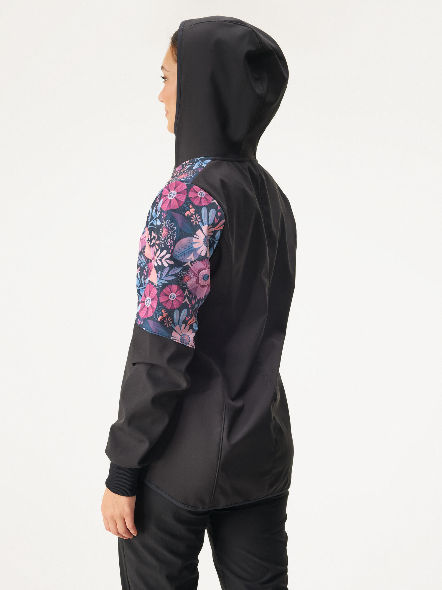 Softshell-Jacke mit Fleece für Damen Street, Schwarz, Magische Blumen 2/6