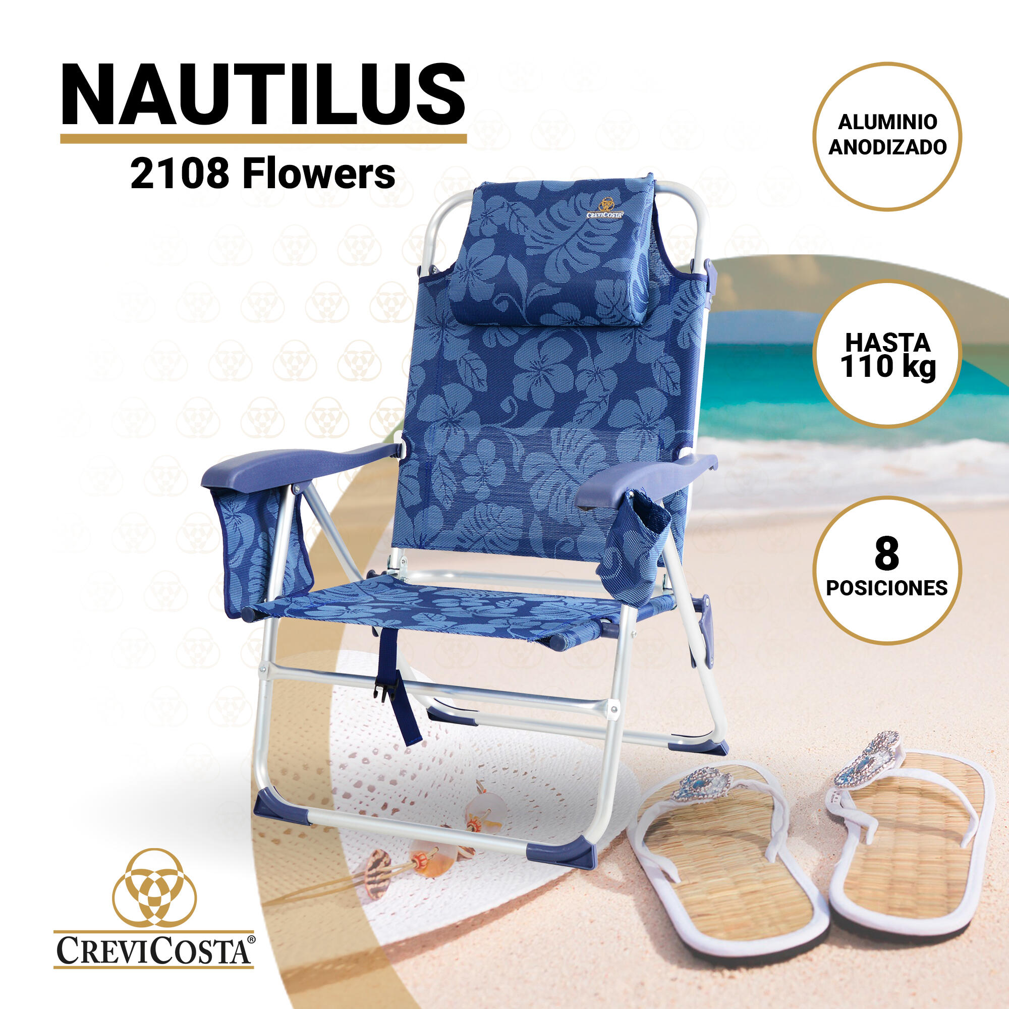 Silla de Playa 62x62x87 cm Nautilus 2108 - CREVICOSTA. Flowers 2/6