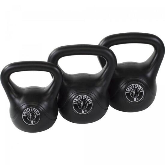 Kettlebell set van 3 - 3, 6 & 8 kg - Kunststof - Zwart