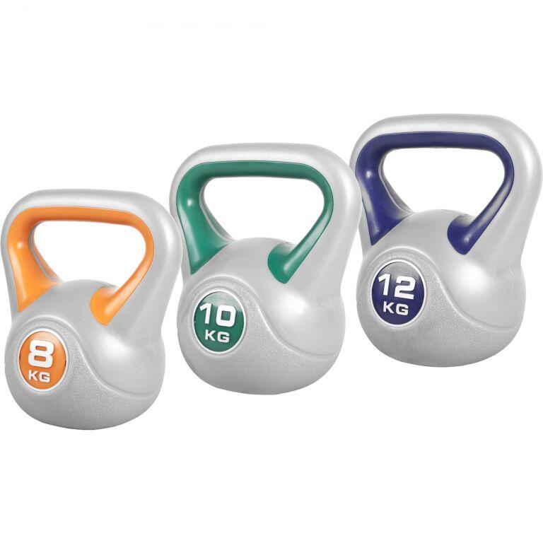 GORILLA SPORTS Silový trénink - plastem kryté kettlebellů 8–12 kg, sada 3