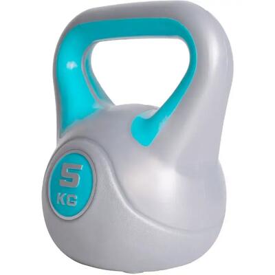 Kettlebell trendy - kunststof - 5 kg - grijs - blauw