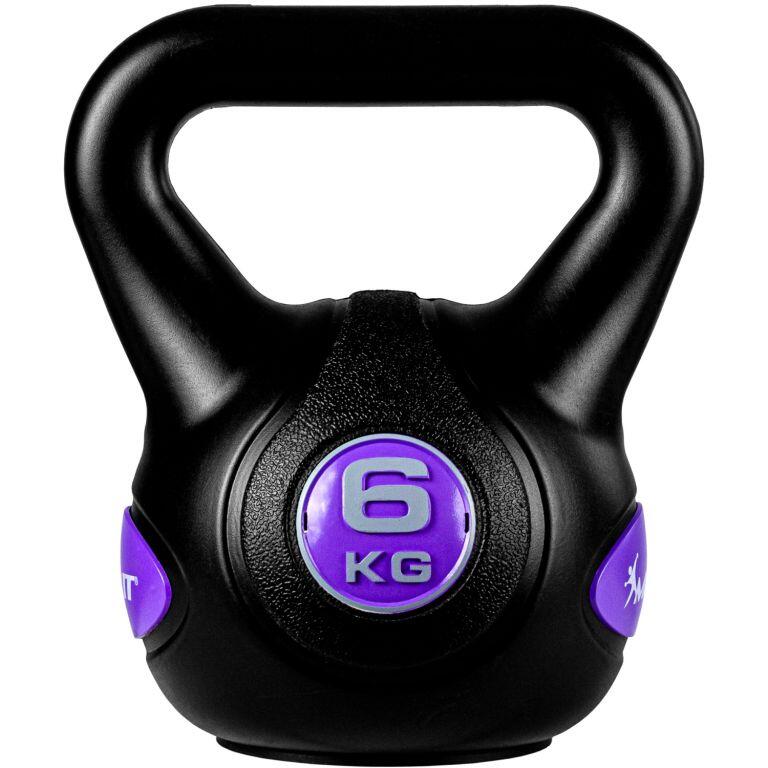 Gantera Kettlebell, MOVIT®, 6kg, din fonta, negru/violet
