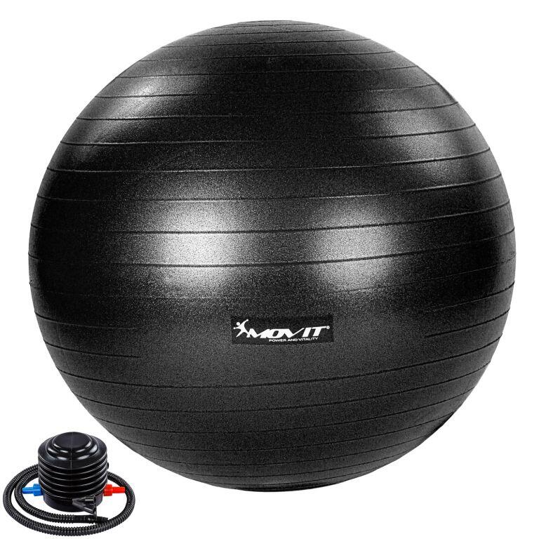 Minge de exercitii, MOVIT®, cu pompa de picior, 55 cm, negru