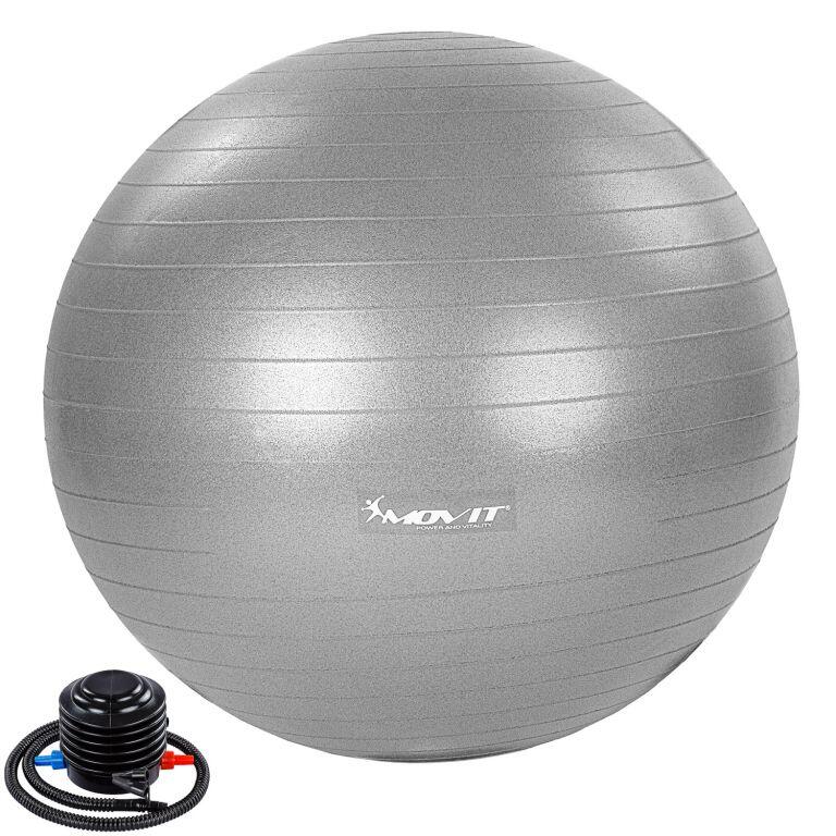 Minge de exercitii, MOVIT®, cu pompa de picior, 65 cm, gri