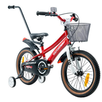 Kinderfiets germina 16 voor jongens, mandje, duwstang, zijwieltjes