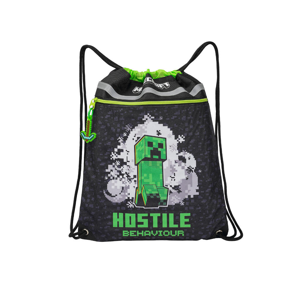 Sac de sport Minecraft pour enfants avec poche avant résistante, noir 2/4