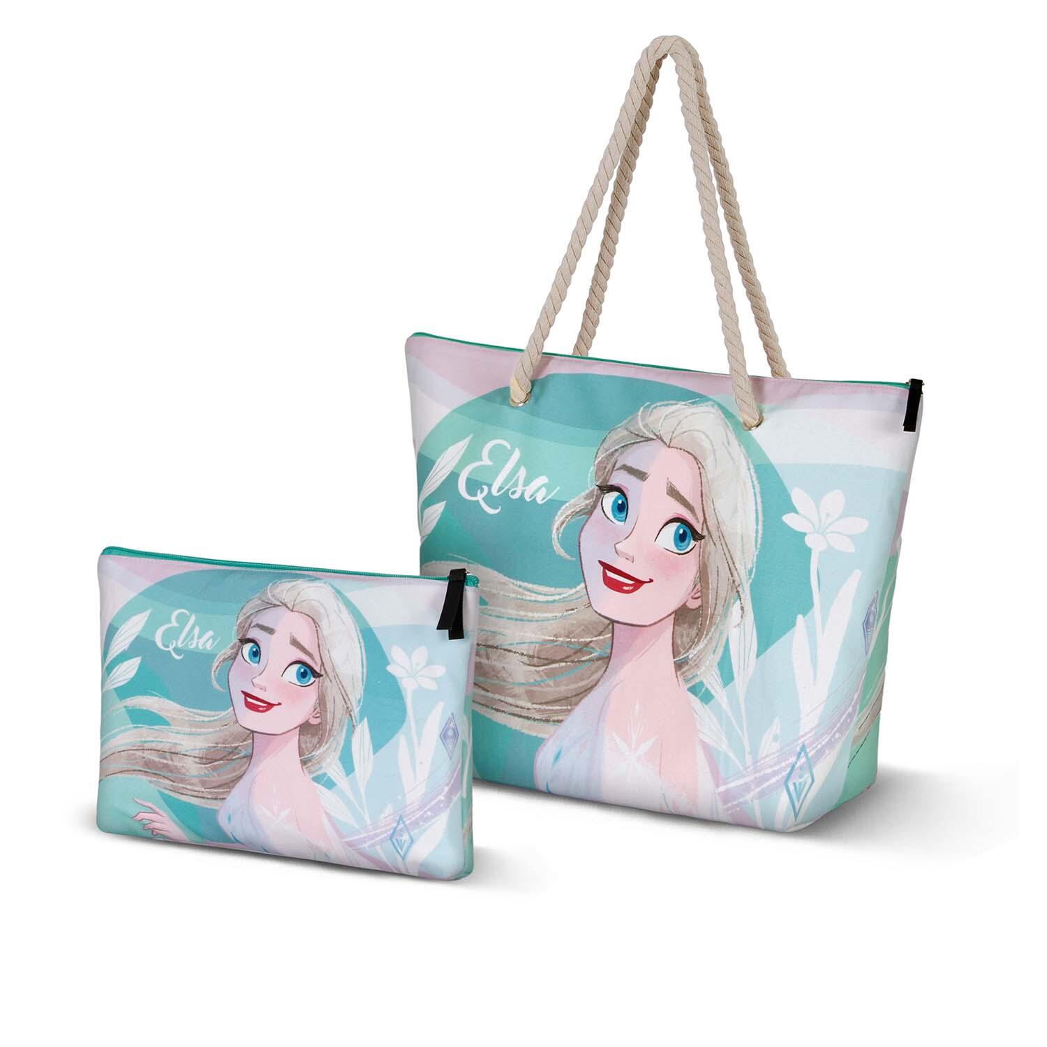 Bolsa de Playa Infantil Frozen 2 con Cremallera y Asas de Cuerda Turquesa 4/5