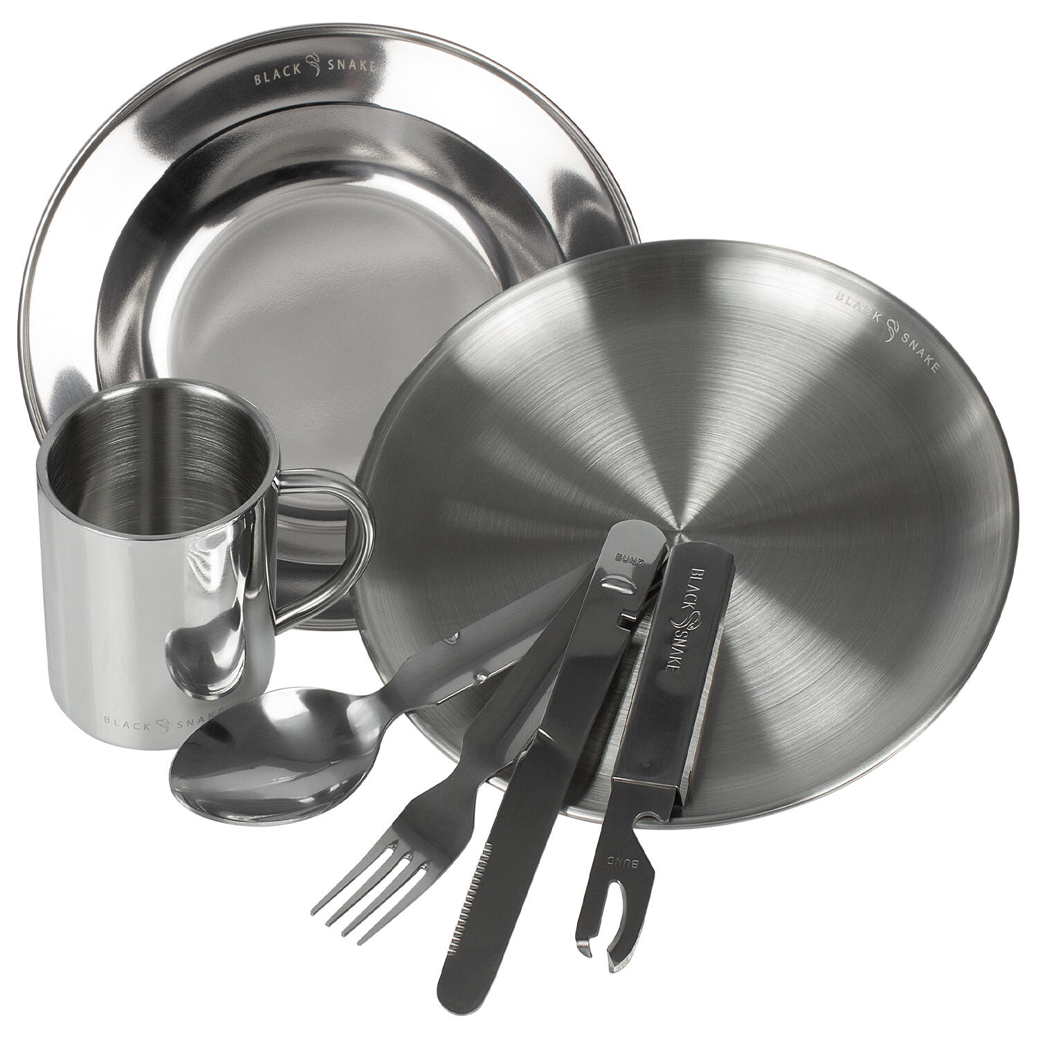 Edelstahl Camping Geschirr Set mit Teller, Tasse, Besteck - 1 Person 2/5