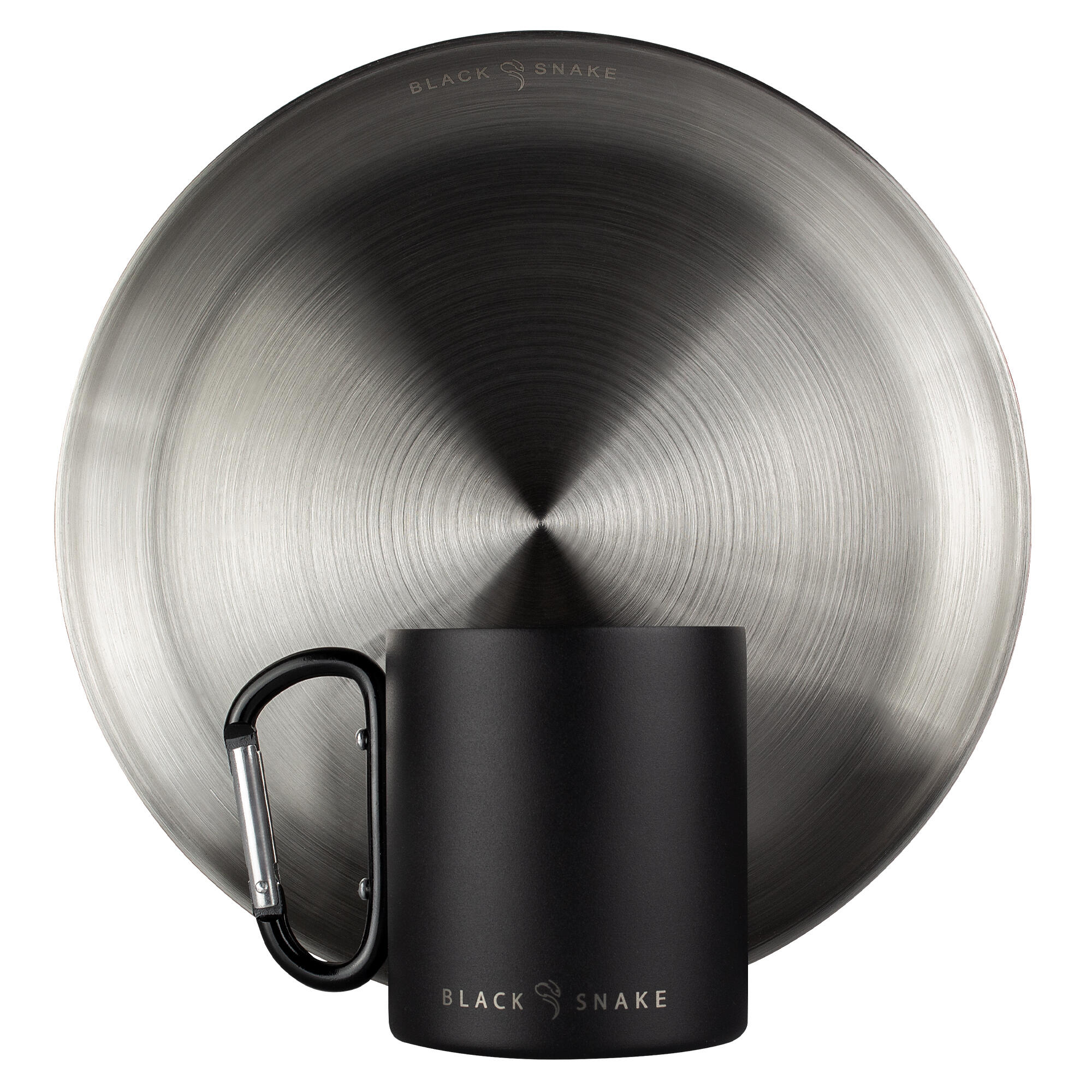 Camping Teller flach und Thermotasse Karabinerhaken Set | Edelstahl 4/9