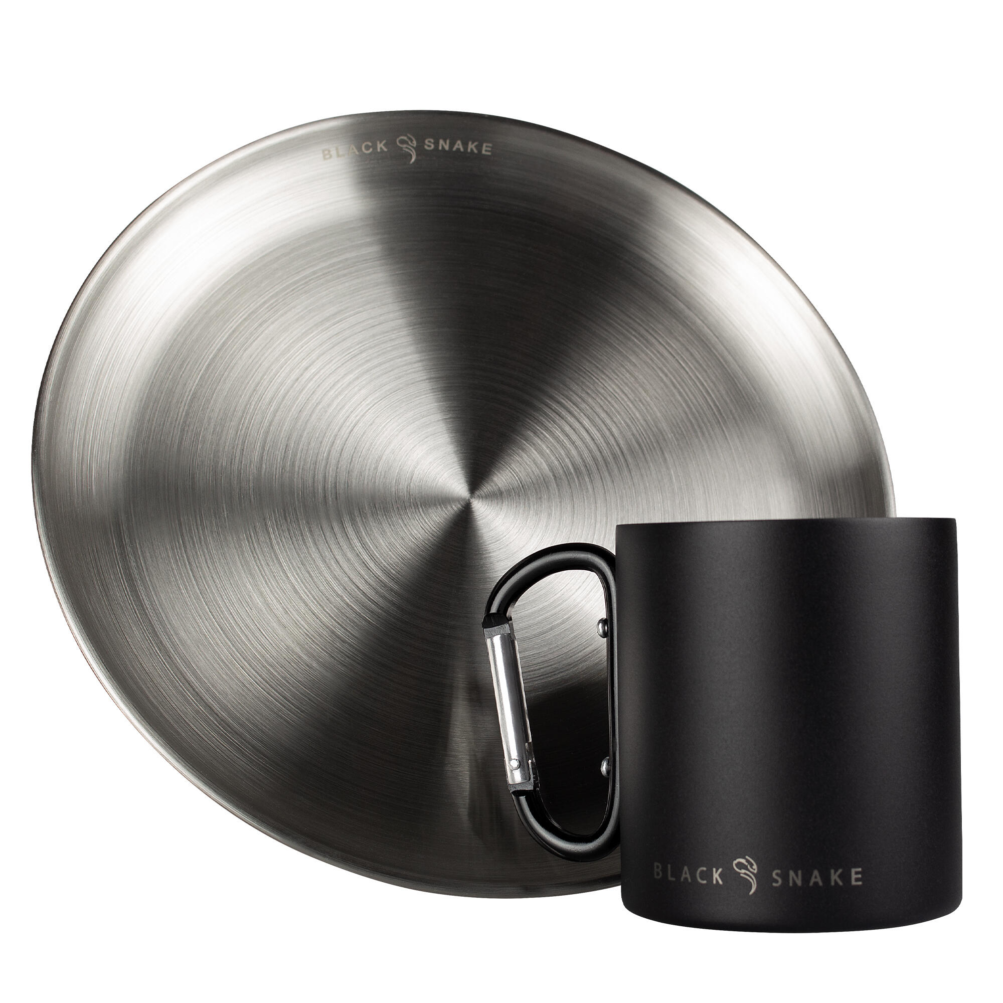 Camping Teller flach und Thermotasse Karabinerhaken Set | Edelstahl 2/9