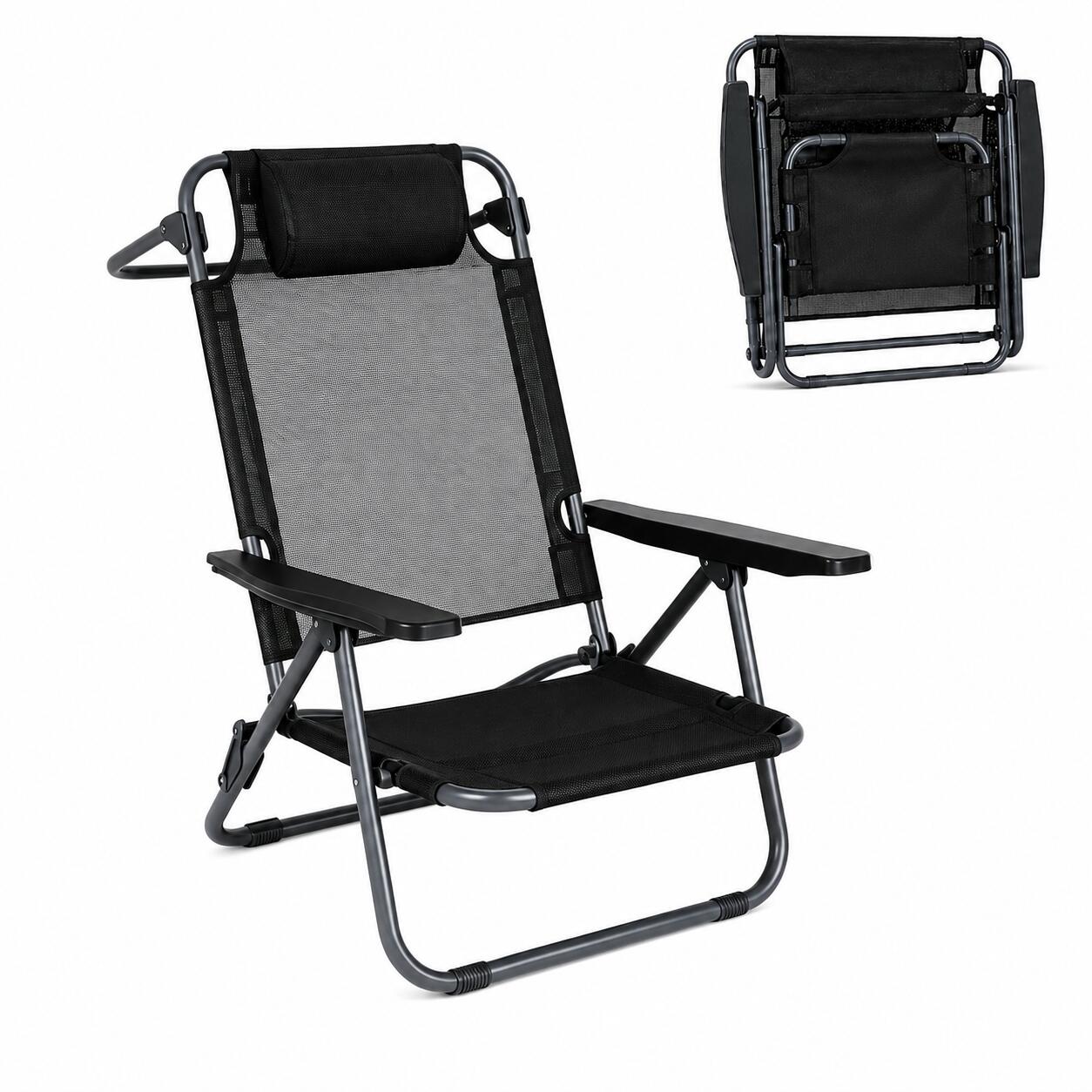 Chaise pliante basse pour plage et camping avec appuie-tête rembourré 1/7