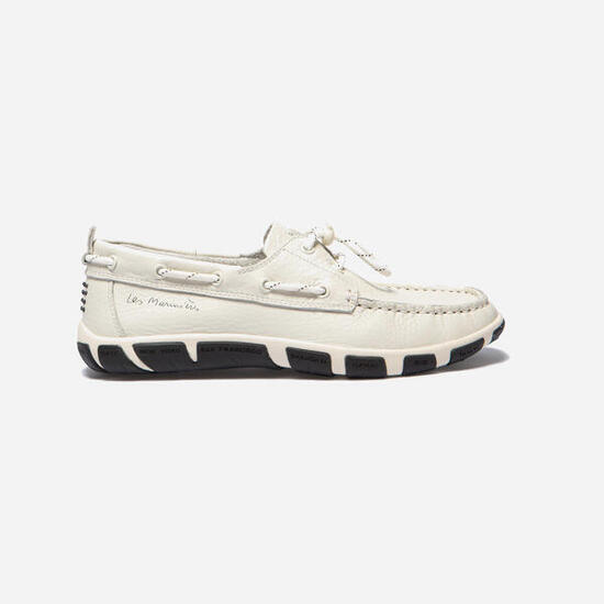 Chaussures bateau - Nautisme - Femme - Cuir, Lacets - JANAELE Blanc/Bleu
