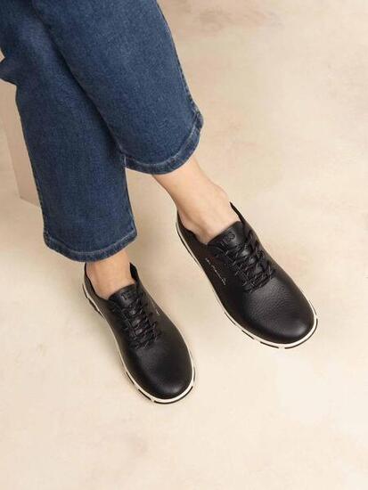 Baskets - Casual - Femme - Cuir, Lacets - JAZARU - Noir/Blanc