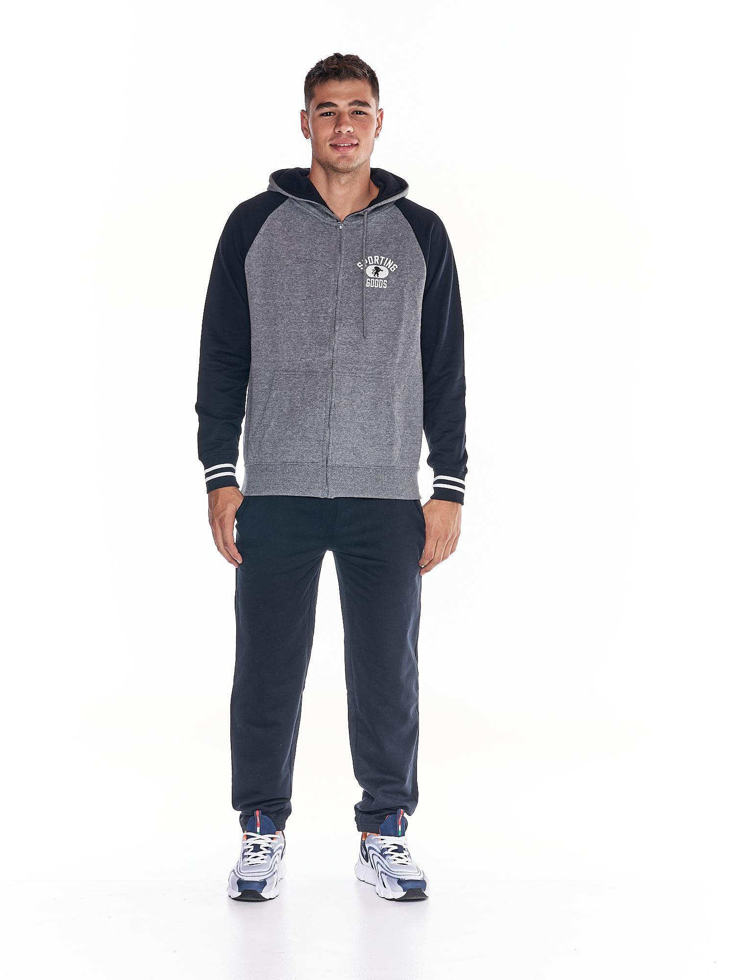 Fato de treino masculino universitário com capuz e zíper completo em dois tons 2/6