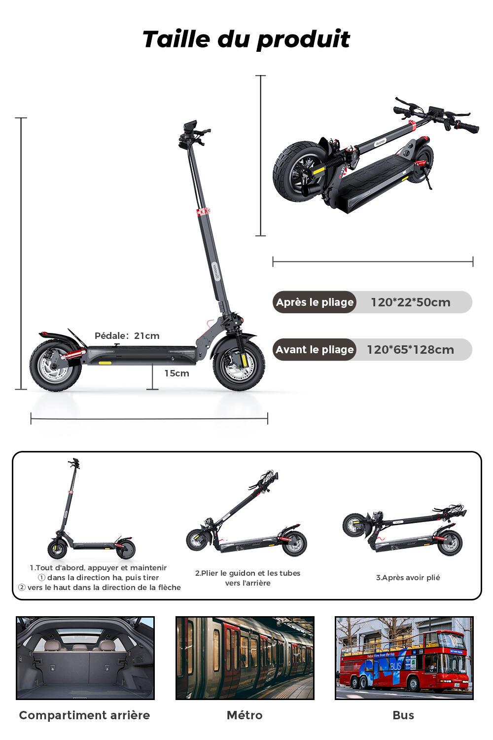 Adulte Mobilité urbaine Trottinette électrique tout-terrain autonomie 45 km 8/12
