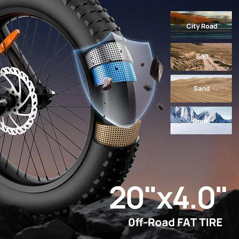 Bicicleta elétrica para adultos URLIFE T2 Bateria 48V 15.6Ah Pneu 20 polegadas 8/15