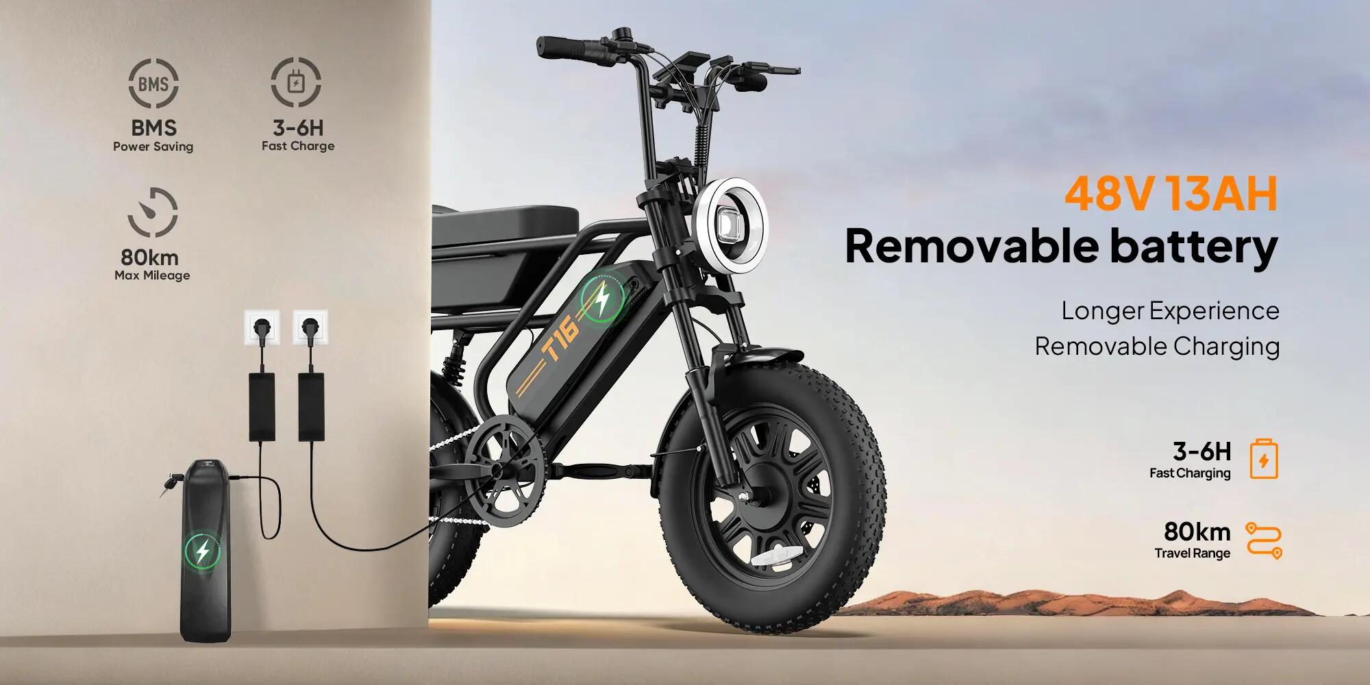 Bicicletta elettrica per adulti URLIFE T16 Batteria 48V 13AH 12/15