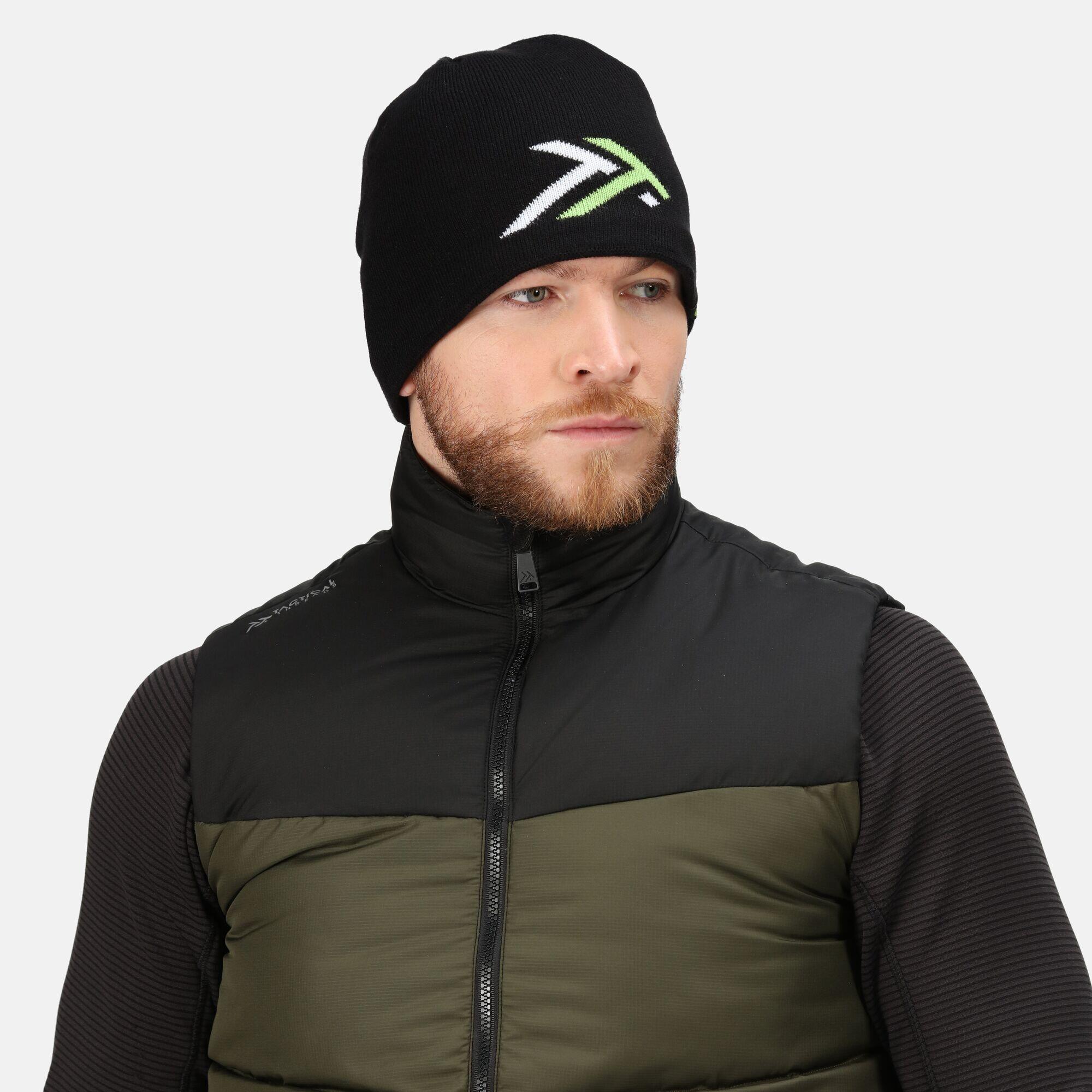 Mens Waterproof Beanie (Black/Lime Green) 4/5