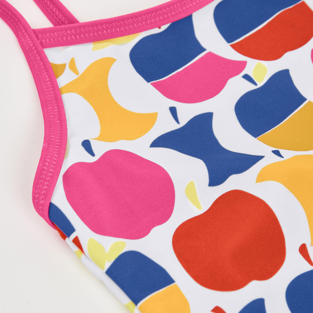 Bañador para niña con estampado de manzanas y protección solar UPF50+ 3/4