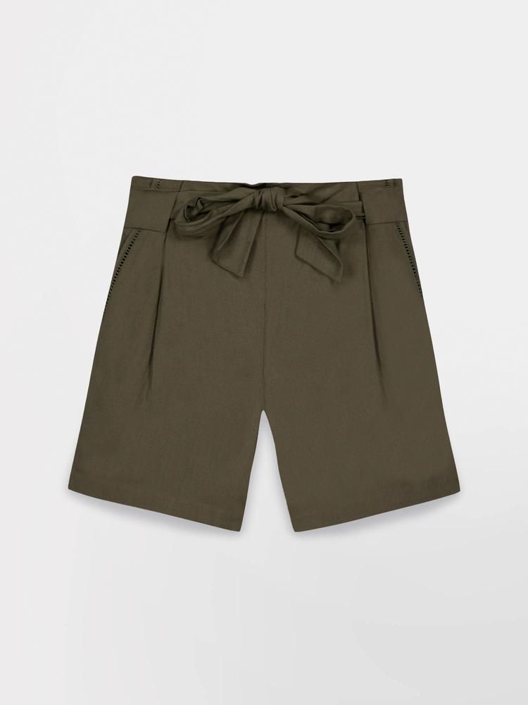 Bermuda - femme - ceinture semi-élastiquée avec passants - ammelber - vert 4/5
