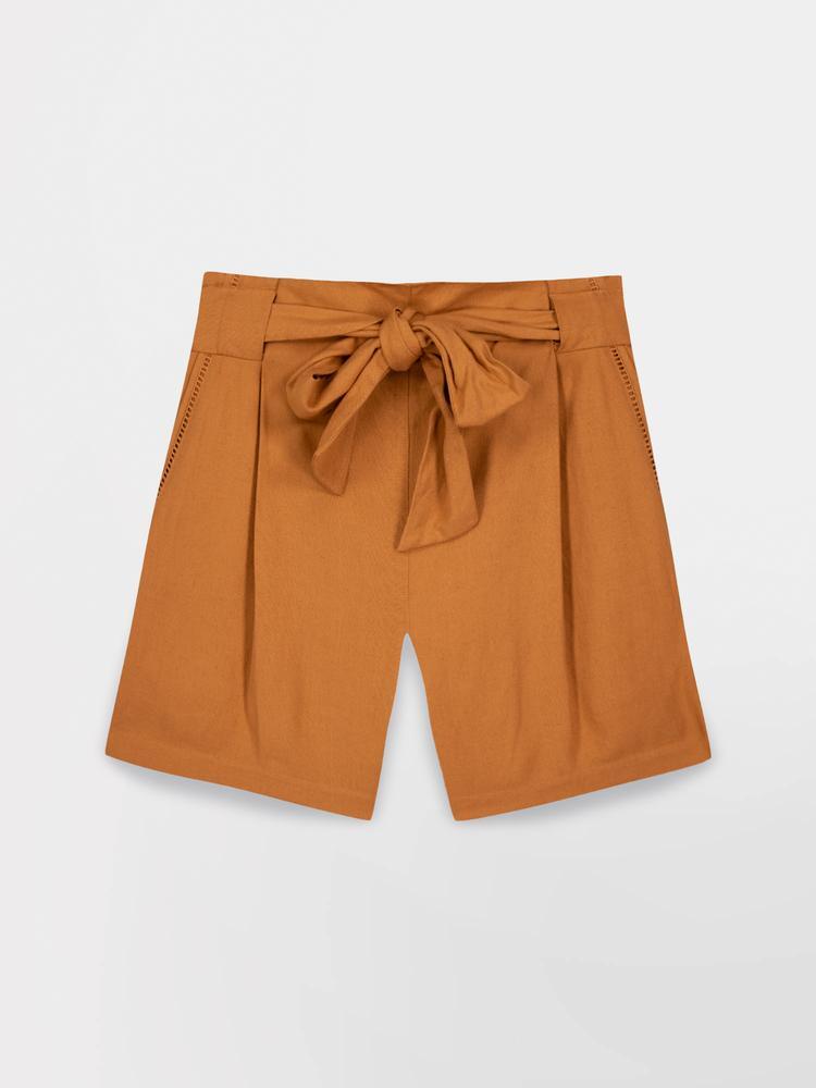 Bermuda - femme - ceinture semi-élastiquée - marron 3/4