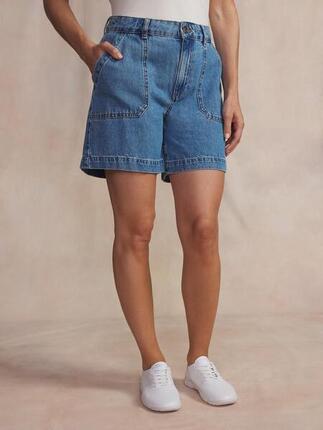 Bermuda - Casual - Femme - Ceinture droite avec passants - JADDEBER Bleu