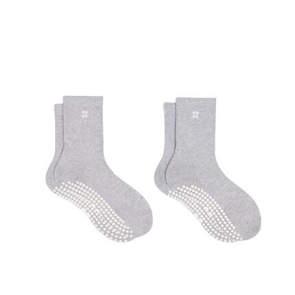 SWEATY BETTY Pilates Crew Gripper Sock 2 Pack Light Grey Marl 6-8