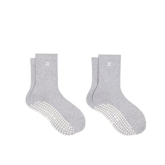 SWEATY BETTY Pilates Crew Gripper Sock 2 Pack Light Grey Marl 6-8