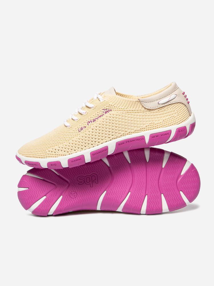 Chaussures - femme - toile, talon 25mm - jazaria - jaune/fuschia 3/5