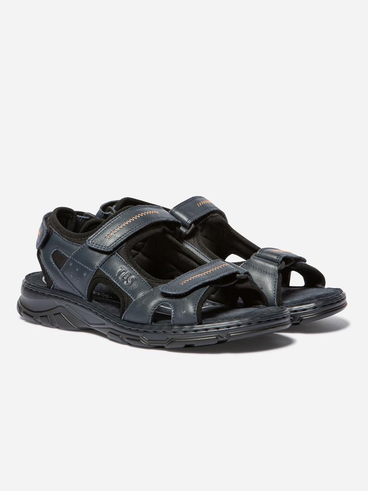 Sandales - Loisirs - Homme - Plates, Cuir, Velcro - JOHALIN - Bleu/Noir 4/5
