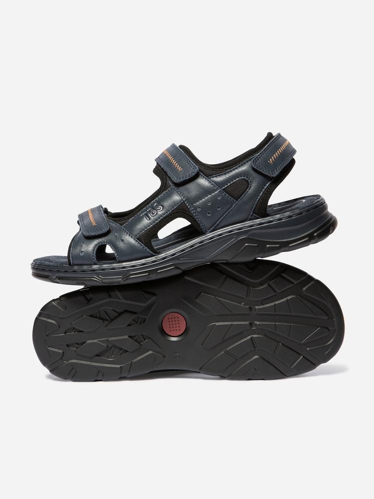 Sandales - Loisirs - Homme - Plates, Cuir, Velcro - JOHALIN - Bleu/Noir 3/5