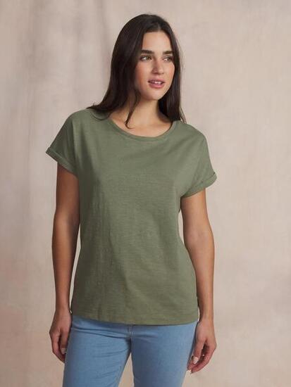 T-shirt - Femme - Manches courtes, col rond, revers - MAHIATEE - Vert