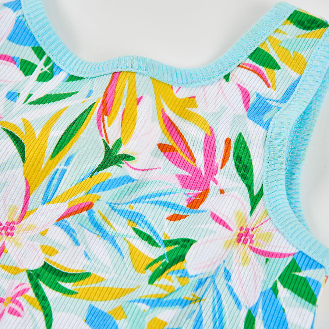 Mono canalé para niña con estampado floral y cintura ajustable 3/4