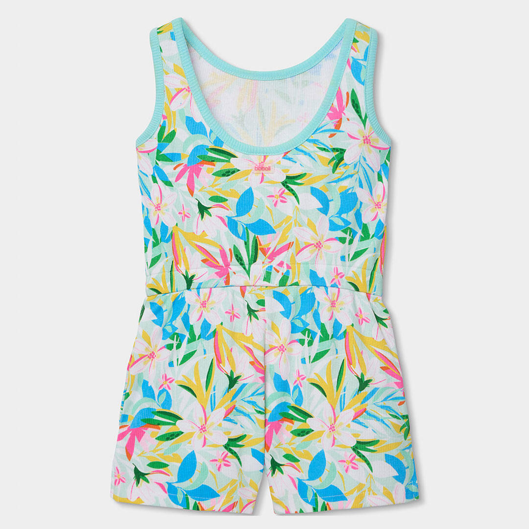 Mono canalé para niña con estampado floral y cintura ajustable 2/4