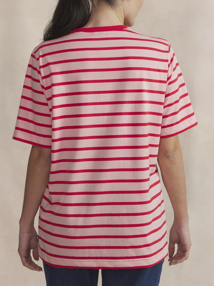 T-shirt manches courtes - femme - col rond - motif rayé - Amour - rose 4/5