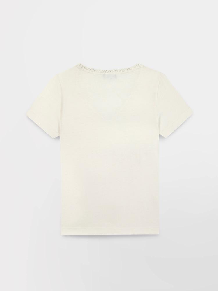 T-shirt - femme - col v, manches courtes - adamaver - blanc/ecru 5/5