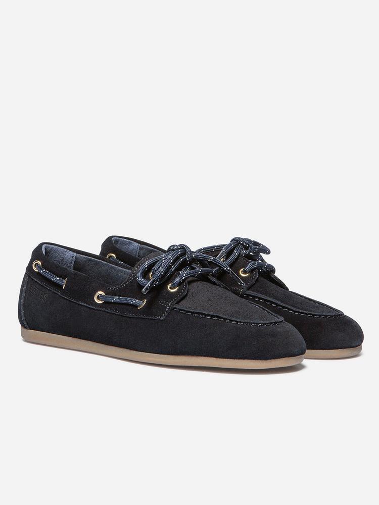 Chaussures bateau - femme - cuir, lacets - moricia - bleu 4/5