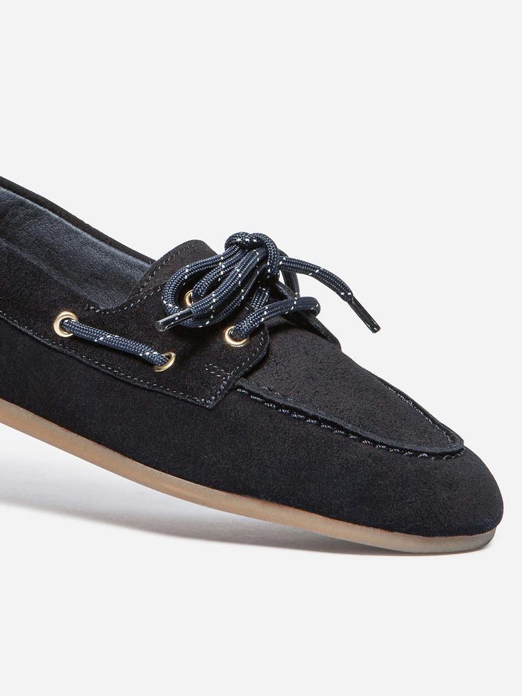 Chaussures bateau - femme - cuir, lacets - moricia - bleu 3/5