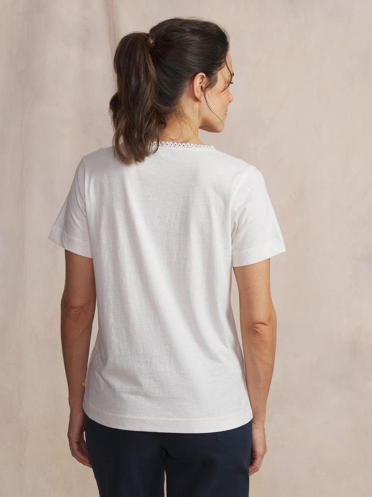 T-shirt - femme - col v, manches courtes - adamaver - blanc/ecru 2/5