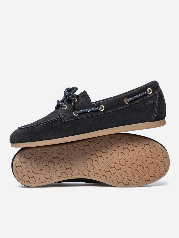 Chaussures bateau - femme - cuir, lacets - moricia - bleu 2/5