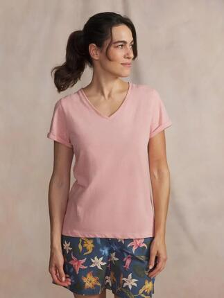 T-shirt manches courtes femme ADINATEE Cactus - col V, revers aux manches